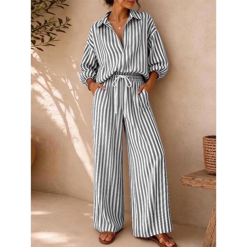 GMXIA Women's Fashion Casual Autumn Winter Long Sleeve POLO Neck Pants Suits