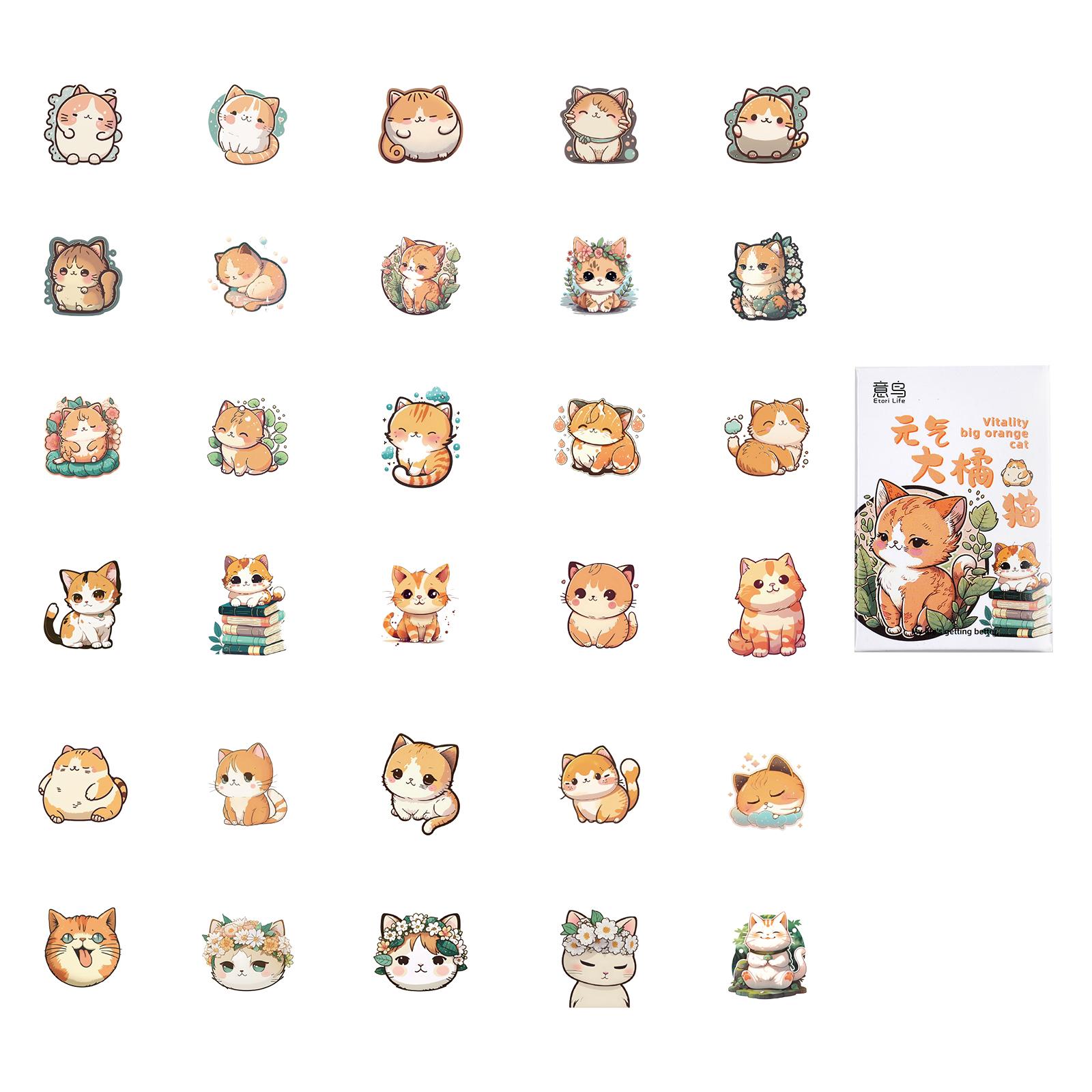 

30 шт., набор наклеек с большим оранжевым котом, милый мультяшный мини-украшенный клей для альбома, дневника, подарок для детей