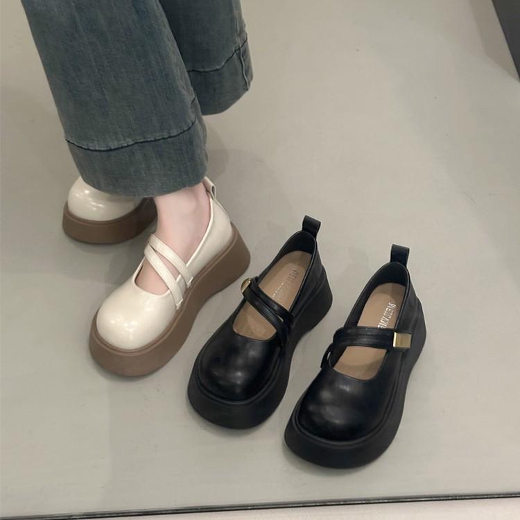Mary Jane women's shoes summer 2025 new models with skirts big head single shoes muffin platform French black small leather shoes