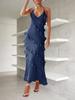 Abito Maxi da Donna in Chiffon con Scollo all'Americana Senza Maniche Schiena Scoperta Ruffle Nappa Abito da Festa