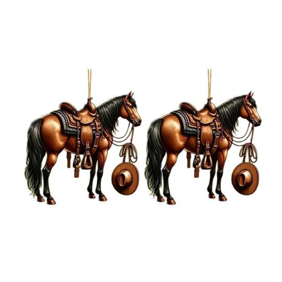 Realistischer Pferde Auto Anhänger 2D Acryl Western Cowboy Pferd Auto Charme Schlüsselanhänger Rückspiegel Dekoration Geschenk für Reitsportliebhaber