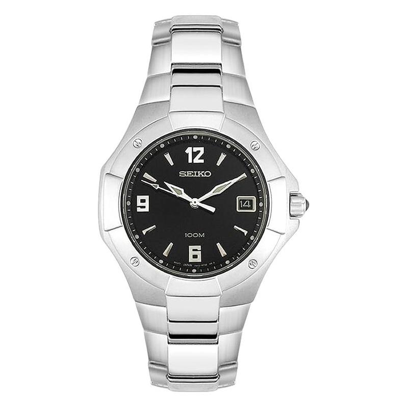 

SEIKO Waterproof 100 Meters Quartz Steel Strap 40mm Men s Watch Black Dial SGEA41