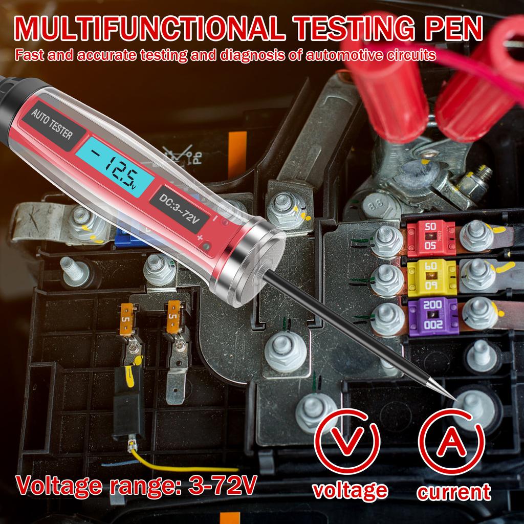Car Circuit Tester 3-72V DC LCD Digital Display Voltage Tester Portable Digital Circuit Test Pen Voltage Detector Auto Repair