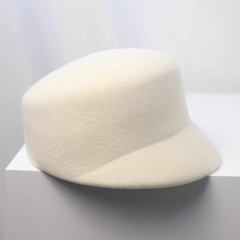 Winter Thick 100% Wool Fedoras Hat Women's British Short Brim Wool Felt Equestrian Hat Japanese Ins Niche Warm Berets Visors Cap