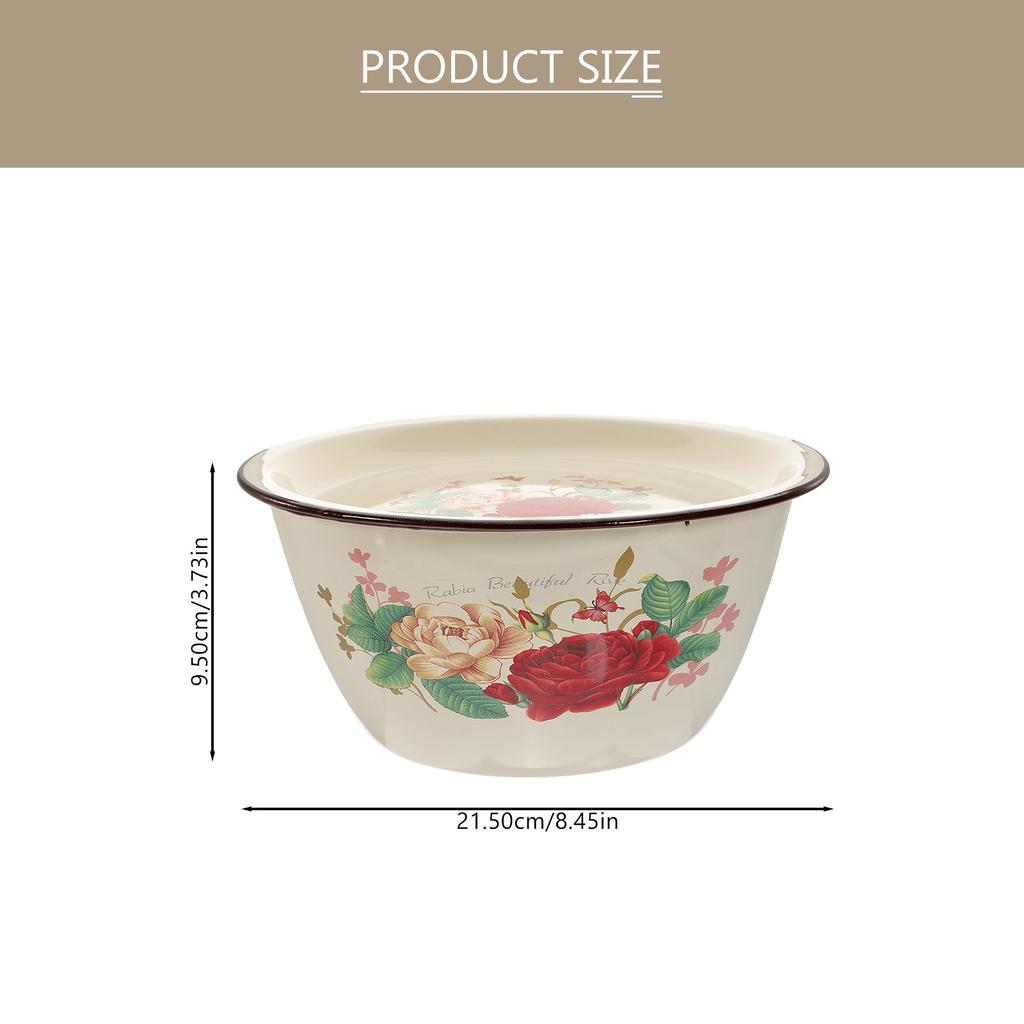 1 Set 20cm 2L Vintage Enamel Basin with Plain Lid Old-Style Retro Enamelware,Kitchen Mixing/Serving/Oil Storage Bowl,Home