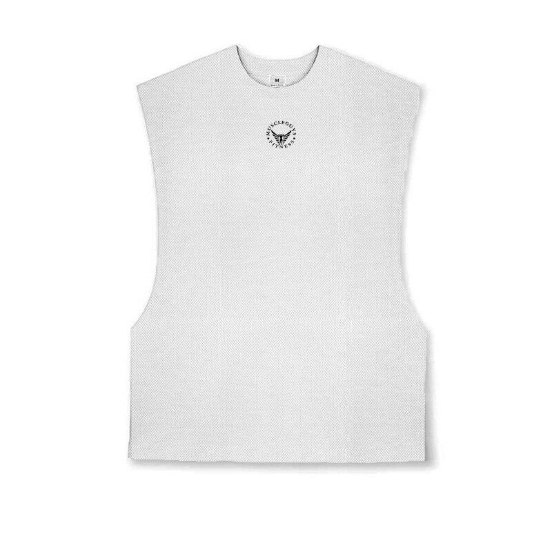 

Muscleguys, летняя простая майка с принтом, мужская сетчатая быстросохнущая футболка без рукавов для фитнеса с круглым вырезом XXL белый