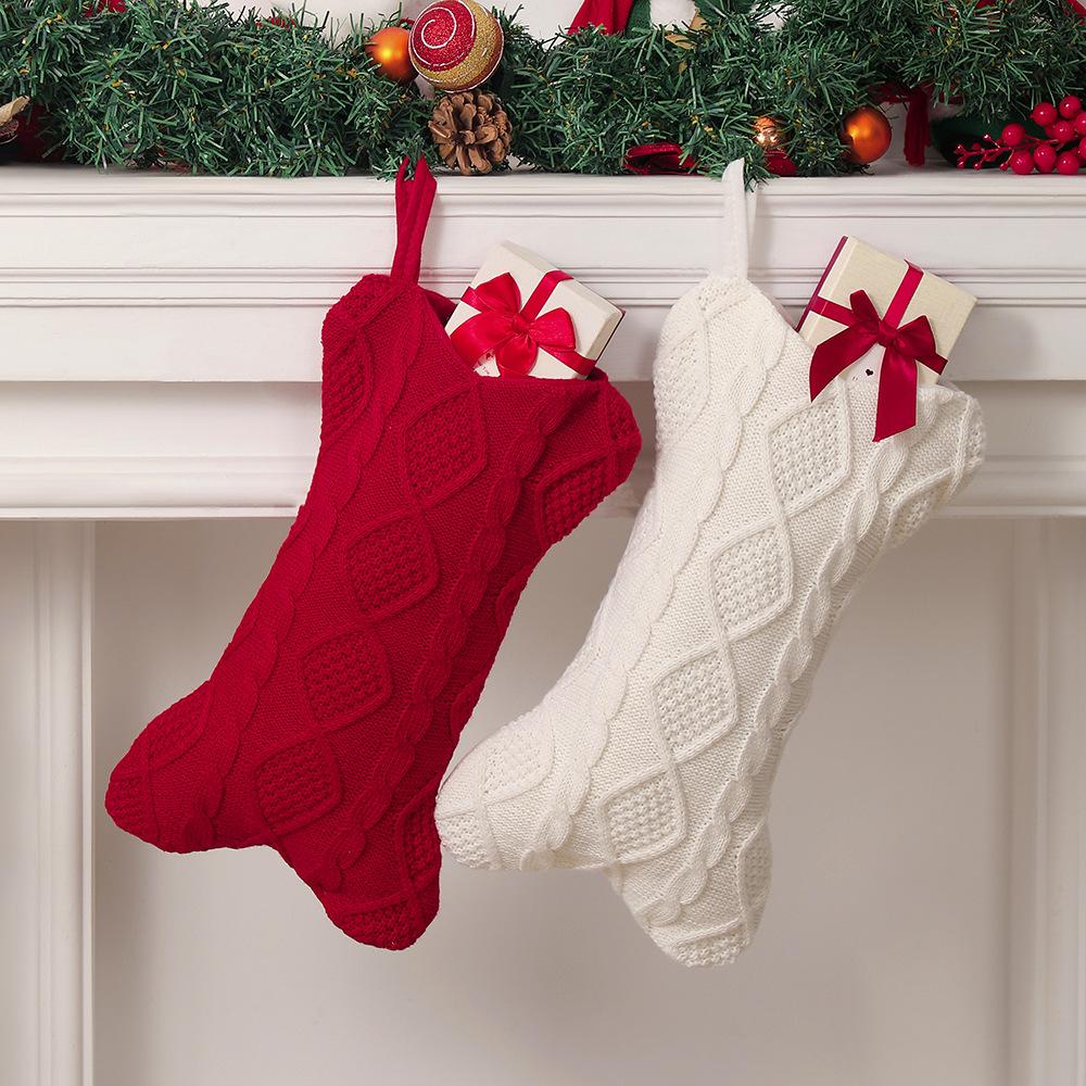 Knit Bone Shape Christmas Stocking Festive Holiday Decor Christmas Tree Decoration Gift Bag adornos de navidad