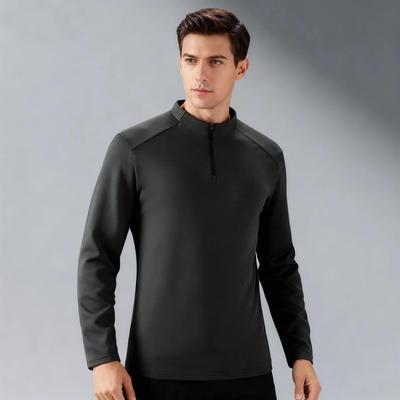 Men's Velvet Half-Zip Stand Collar Base Layer Shirt - Business Casual Autumn/Winter Long-Sleeve Warm Sweatshirt