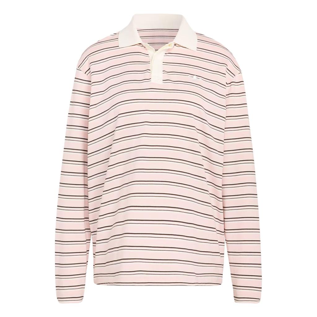 Adidas Originals Striped Oversized Long Sleeve Polo Shirt Women tops KU8351