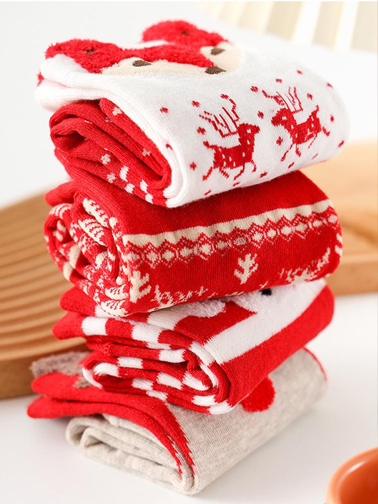 4 Pairs Womens Christmas Socks with Gift Box Elk Happy Funny Plush Socks Elk Christmas Socks for Women Men Holiday Gifts