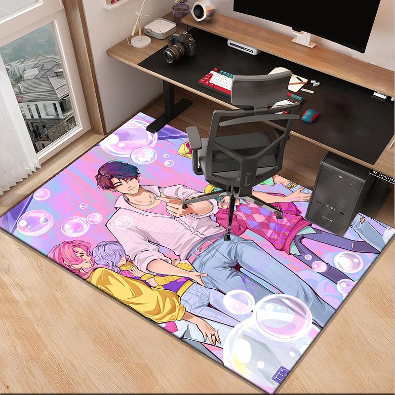 Colorful Kpop cartoon Office Rug Chair Mat, Game Carpet, Suitable for Front Door, Bedroom, Living Room, Desk, Holiday Gift