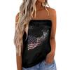 Women's Summer Sexy Strapless Off-Shoulder Elastic Band Design Independence Day Print Top