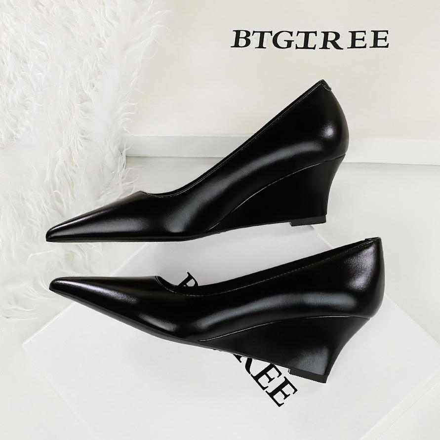 Pantofi cu toc înclinat cu toc înalt cu gură superficială și vârf ascuțit pentru slăbire, pantofi de damă pentru banchet, pantofi singuri, pantofi cu toc înclinat pentru femei