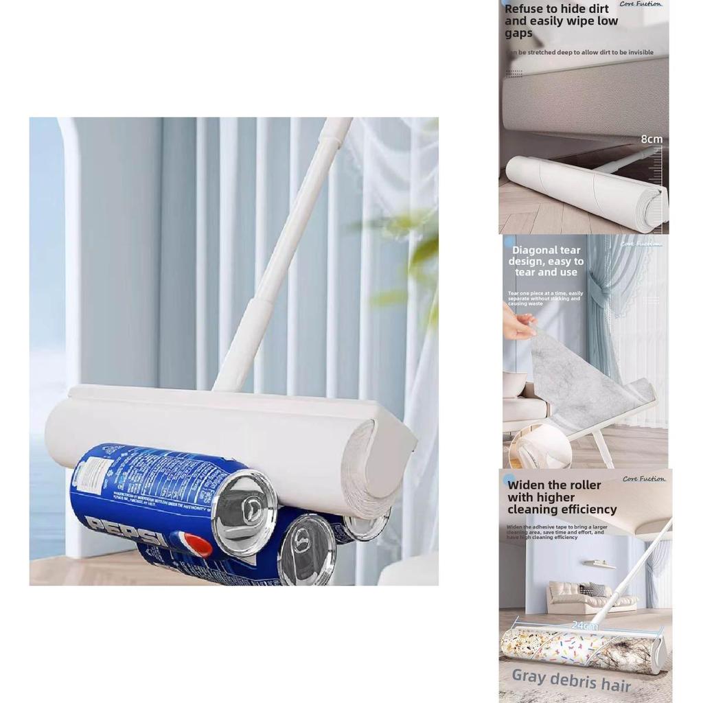 Rolo Pega-Fiapos Adesivo de Grande Capacidade Com Cabo Longo Para Limpeza de Pelos em Móveis e Tapetes