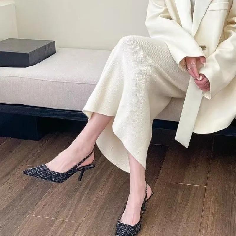 Fashion Elegant Checkered Slingback Pumps | Chic Pointed - Toe Kitten Heels