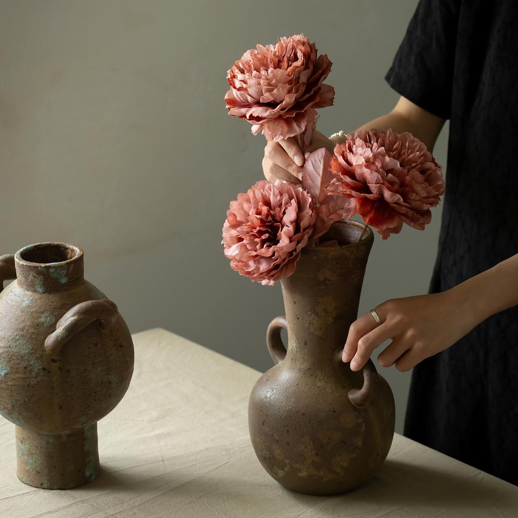 Kiln Change Retro Binaural Ceramic Vase High-End Flower Arrangement Home Desktop Simple Decoration Ornament