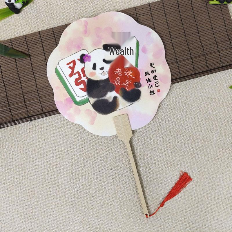 Набор бамбуковых вееров Qingxi Yilin с ручной росписью «Панда Процветания» и бамбуком