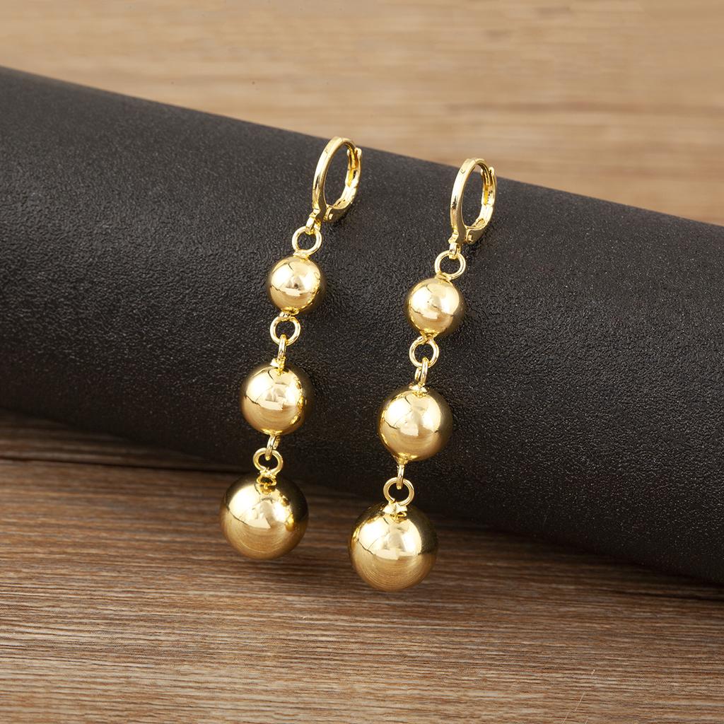 Nidin High Quality Copper Shiny Round Ball Drop Earrings For Women Female Daily Party 2 Colors Choice Ear Jewelry Accessories