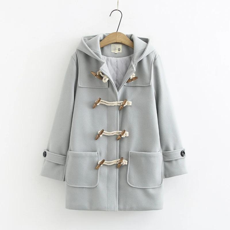 Cappotto di Lana Giubbotti da Donna Cappotti con Cappuccio Bottoni Manica Lunga Spesso Casual Y2k Streetwear Elegante Primavera Autunno Caldo