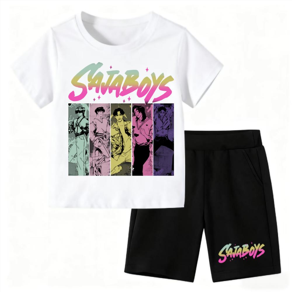 Demone Hunter Baby Pajamas Set Cute Anime Print Harajuku Sleepwear Thin Short Sleeve Shorts Kids Kawaii Clothes