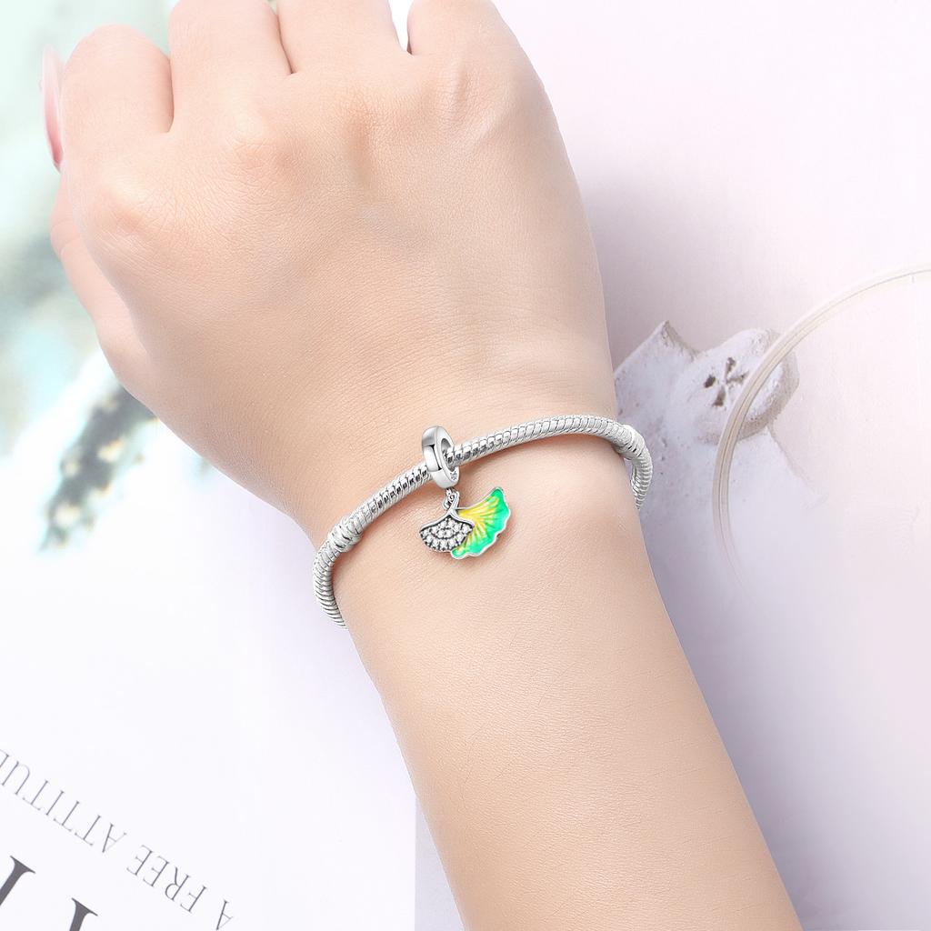 Copper Ginkgo Biloba,White Swan With Stone Charms Beads Fit Original Bracelet Necklace Fine Jewelry Women Diy Gifts