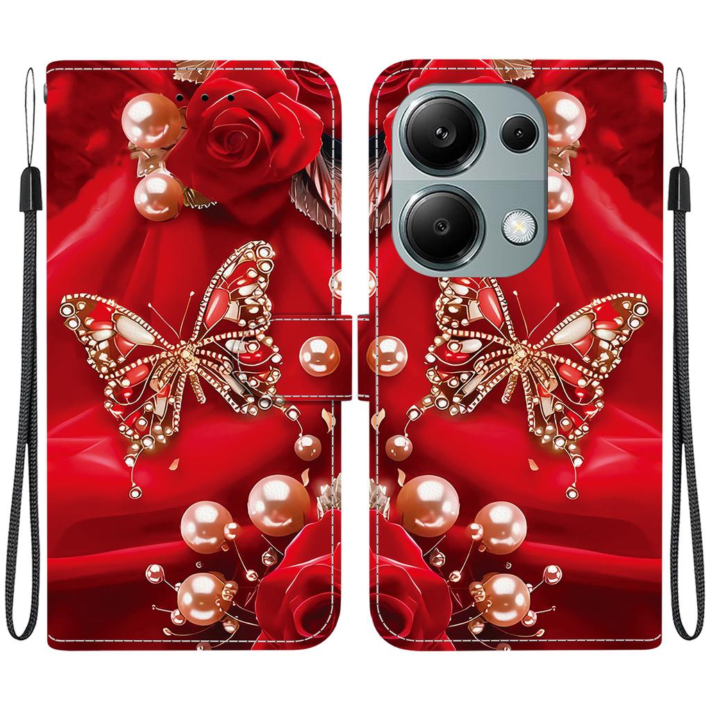 Handmade PU Leather Flip Case for Xiaomi Redmi Note 13 Pro 4G Anti-Slip Shockproof Cover with Wrist Strap & Heart/Rose Cat Designs