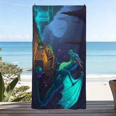 Fantasy Dragon Beach Towel Summer Pool Bath Towel Exotic Tropical Print Waterproof Large Oversized Vacation Decor 80x160cm