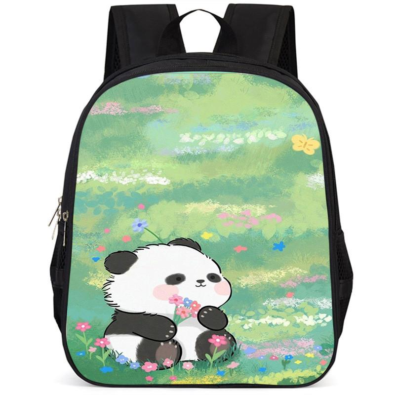 Spacious 15 Inch Panda Backpack For Elementary Kids Lightweight Oxford Cloth