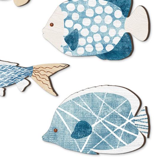 Wood Fish Wall Decor Rustic Coastal Beach Blue Fish Wall Art Nautical Wall Hanging Sculpture for Lake House Bathroom Bedroom Decor