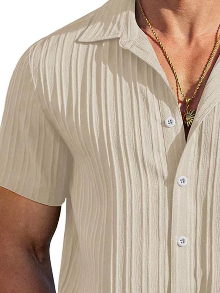 Men's Summer Trendy Solid Color Lapel Sports Casual Shirt