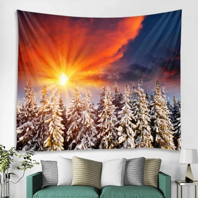 Winter Snowy Forest Pattern Bedroom Curtain Background Cloth Home Decoration Room Living Room Wall Tapestry