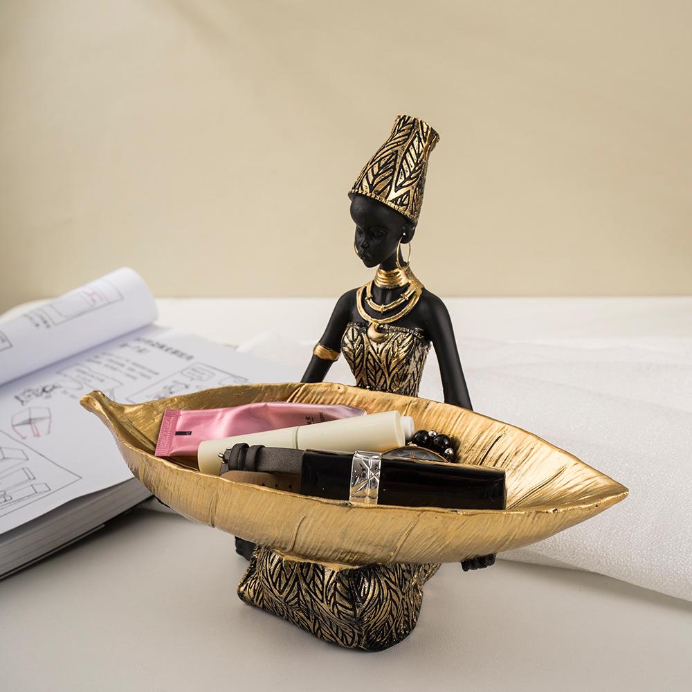 African Black Women Resin Tray Ornaments for Home Decor