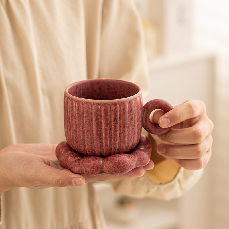 Niche Retro Coffee Cups and Plates Creative Afternoon Tea Cups Breakfast Hanging Ear Coffee Latte Art Cups and Plates