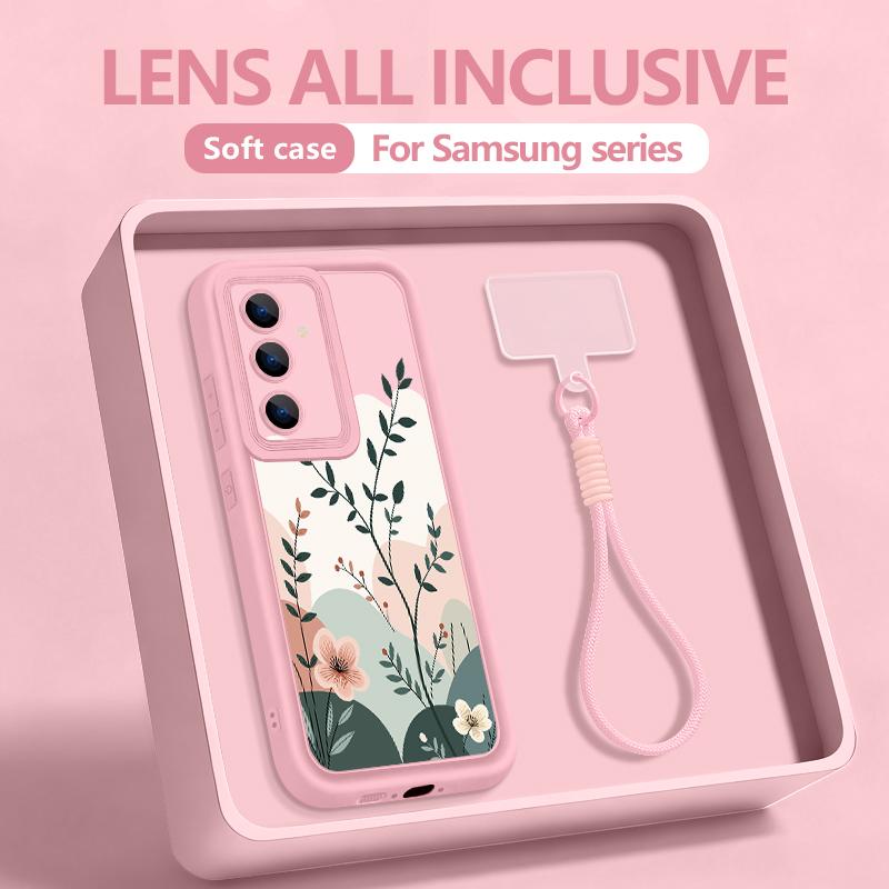 INS Watercolor Floral Hand Strap Case For Samsung S26 S25 Ultra S24 FE S23 Plus S22 S21 A15 A16 A17 A35 A36 A37 A54 A55 A56 A57 5G Bumper Cover