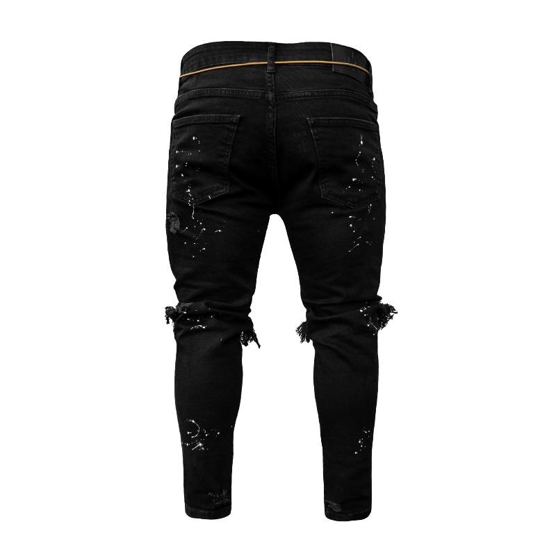 Moda Masculina Jeans Skinny Rasgado Casual Jeans Desgastado Buraco Jeans Slim Fit Calça Jeans Lápis Calça Jeans