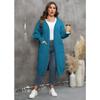 Damen Übergröße Locker Mittellang Laternenärmel V-Ausschnitt Doppeltasche Strick Cardigan Pullover