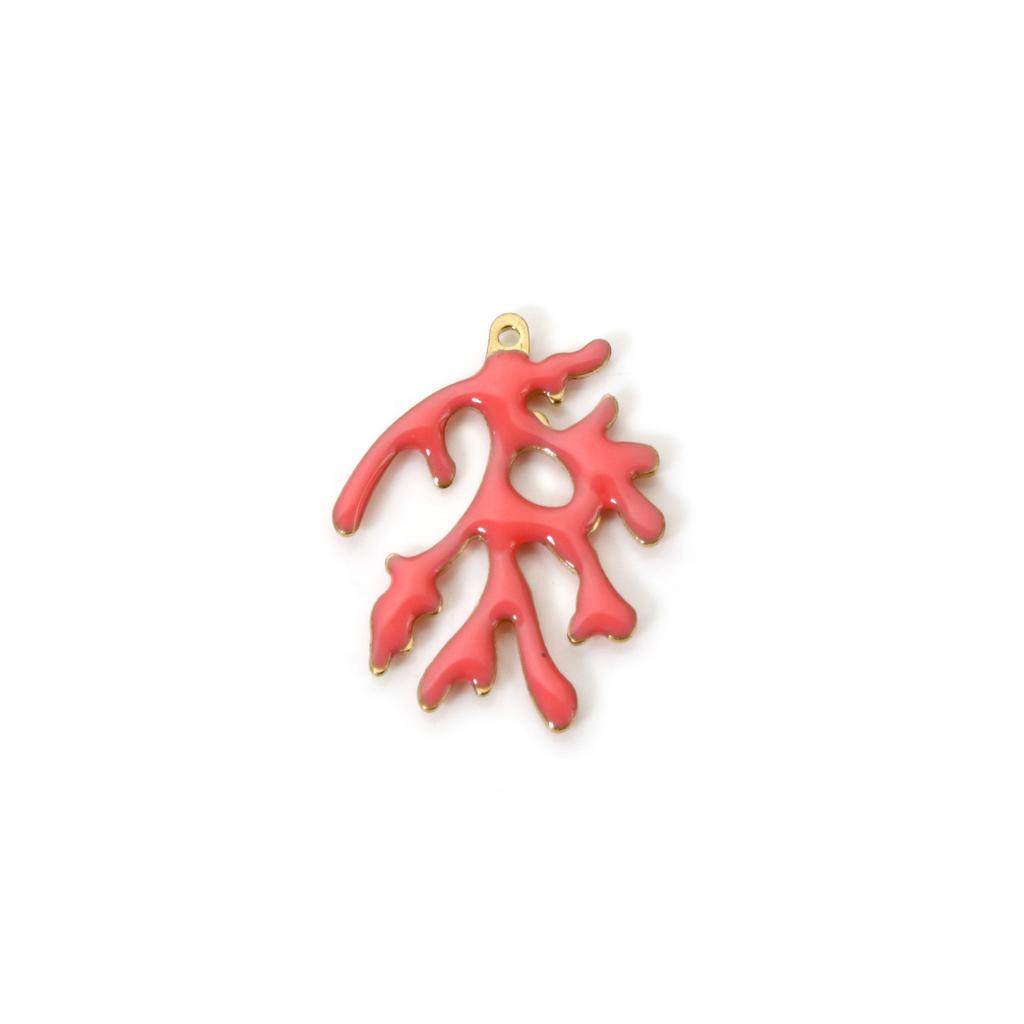 5 Piece Brass Enamelled Sequins Charms Brass Color Multicolor Coral Enamel Pendants For DIY Necklace Jewelry Making 20mm x 15mm