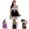 Elegant Womens Fashion Plus Size V Neck Skirted Print Front Tankini Swimsuit