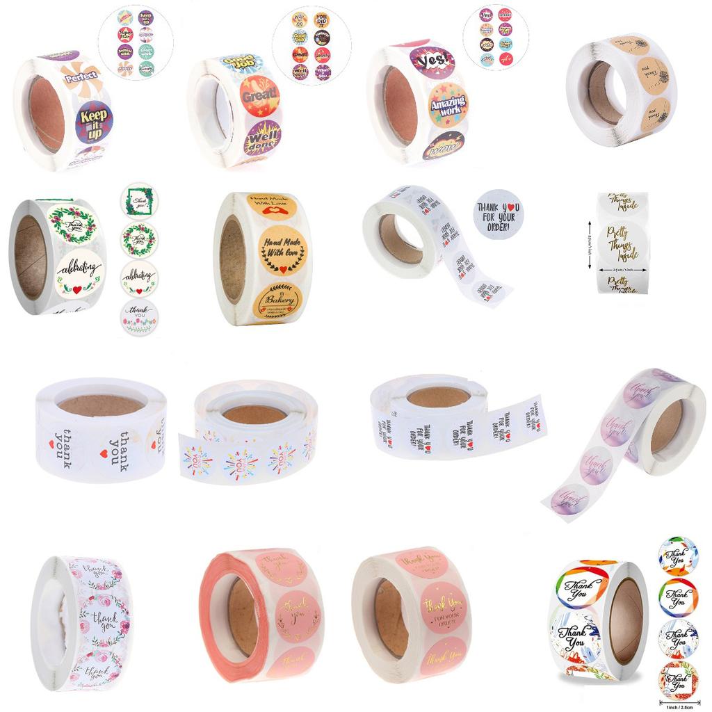 Wedding Gift Box 500Pcs Round Labels Kraft Paper Thank You Sticker Bag Flower Gift Box Cake Boxes And Packaging Wedding Stickers