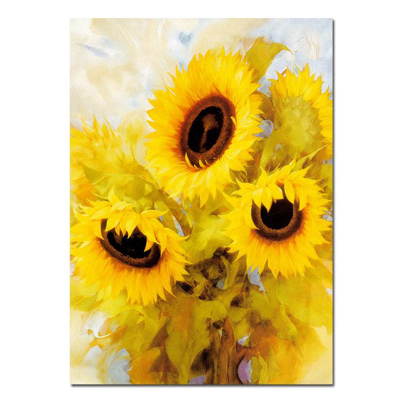 Öl Blumenkunst Poster Sonnenblume Leinwandgemälde Gelb glänzend Wandkunst Skandinavische Drucke Gemälde für das Wohnzimmer Heimdeko