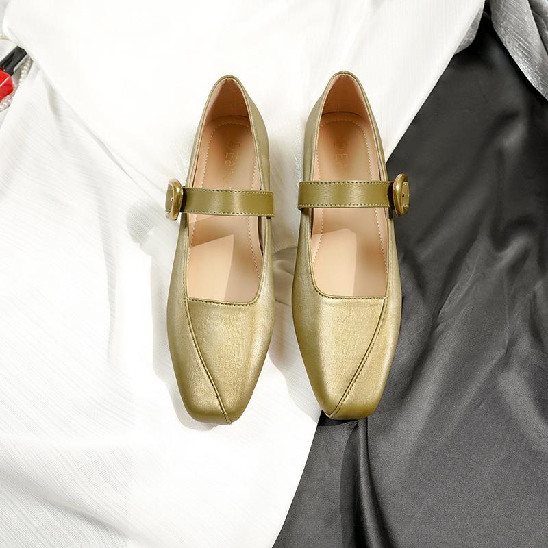 

Leather flat for Huizhou women s shoes grape mother same single shoes flat bottom small square head soft sole Mary Jane shoes women 40 зелений