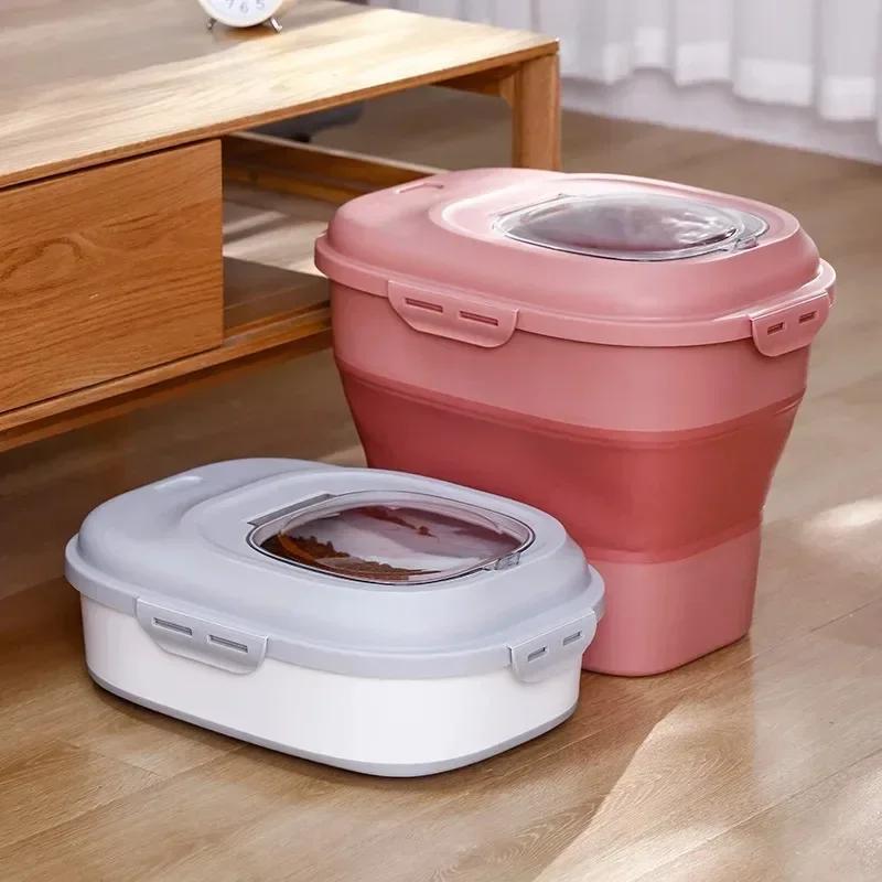 1 stk Minimalistisk Stil Husholdnings Sammenleggbar Kornbøtte Insektsikker og Fuktsikker Forseglet Fortykket Kjæledyrhundemat Oppbevaringsboks