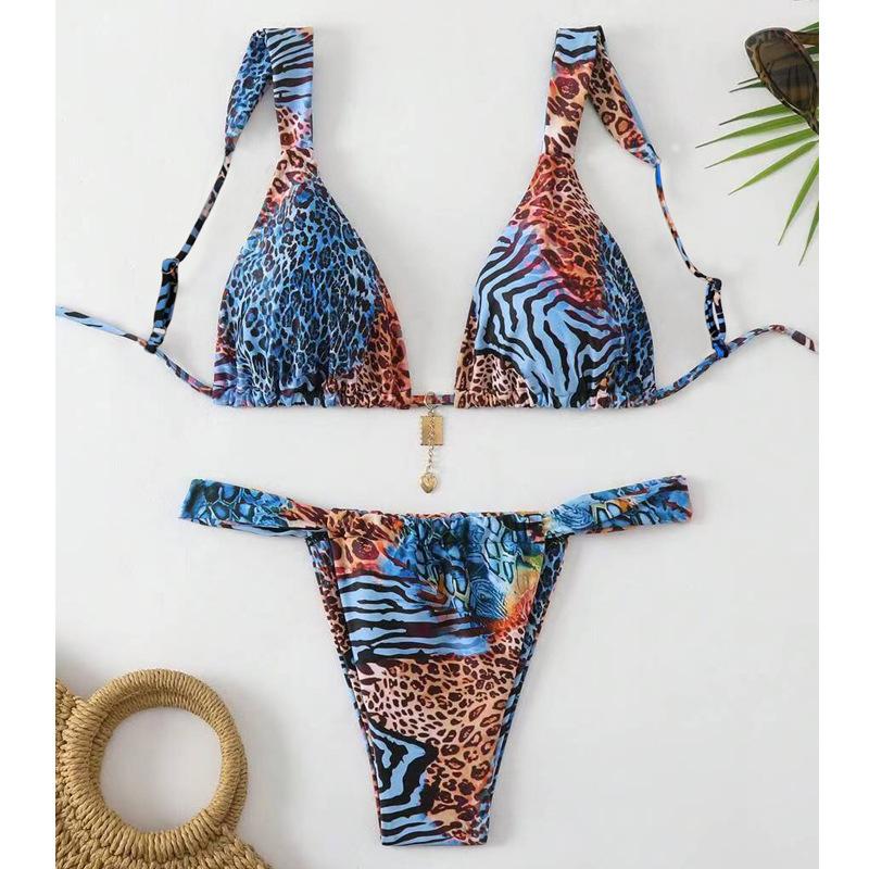 European And American Swimwear New Sexy Bikini Print Lace-Up High-End Hot Girl Clothing Pure Desire Swimsuit Women