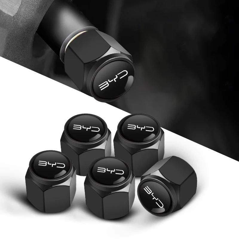 5Pcs Aluminum Alloy Car Tire Valve Caps for BYD Han EV Tang EV Dolphin Auto Exterior Accessories D07