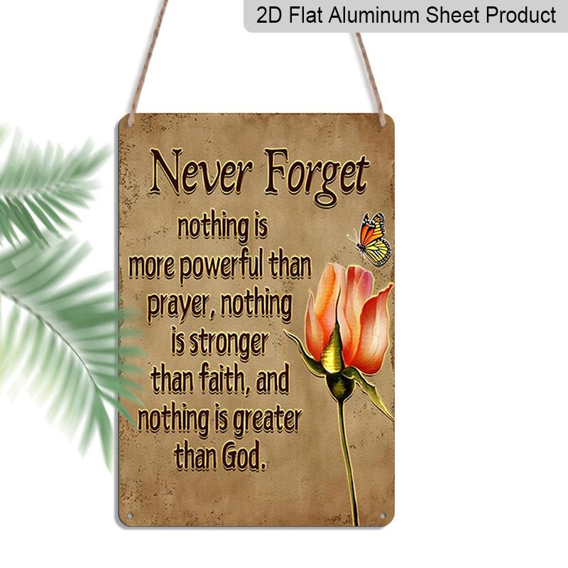 

2D Flat, 1pc Never Forget Prayer Faith God Aluminium Metal Wall Decor Sign - 8 x12 Religious Inspirational Decor, Rose & Butterfly Wall Art 20*30cm