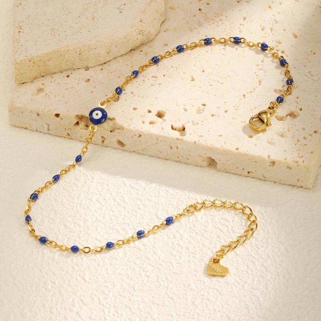 Evil Eye Anklet Bracelet for Women, 18K Gold Plated Stainless Steel, Adjustable Waterproof Evil Eye Jewelry