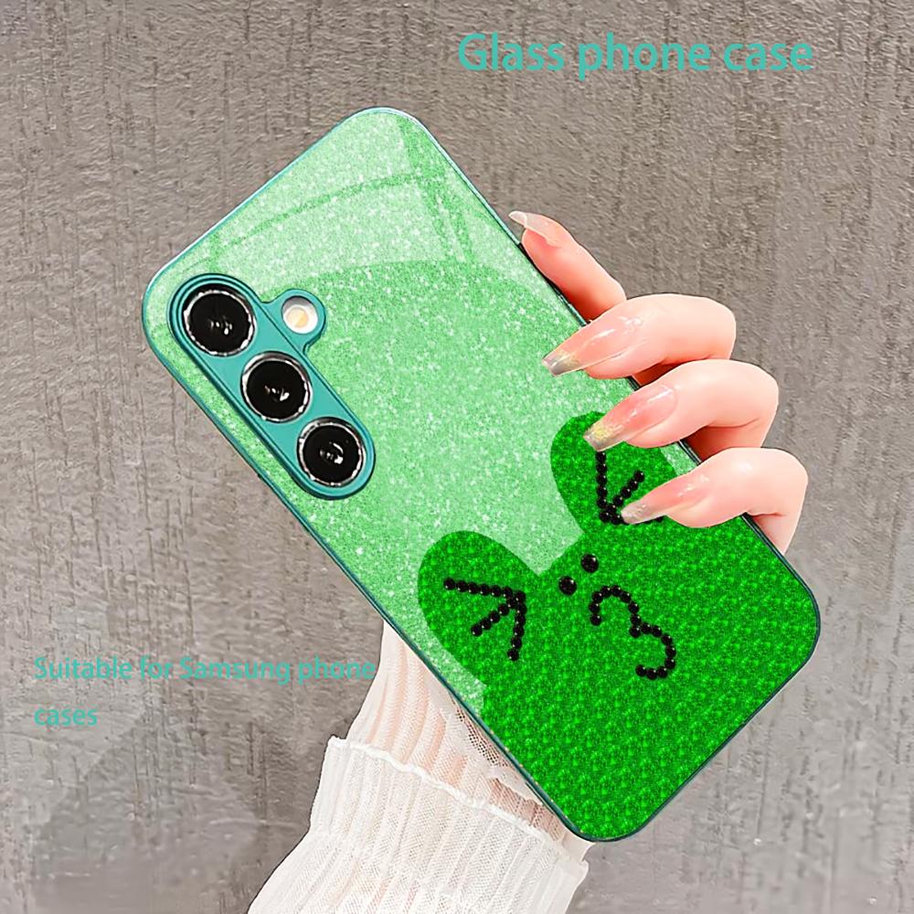 Bestseller Cute little frog Glass PhoneCase for Samsung Galaxy S26 S25 S24 S23 S22 FE Ultra Plus Built-in glass green Exquisite