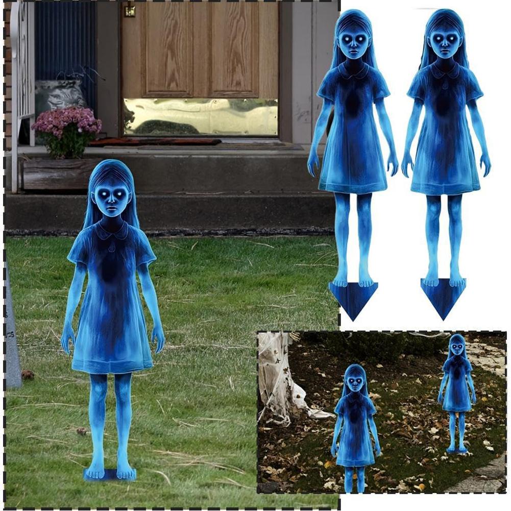 Halloween Outdoor Decor Yard Signs Scary  40cm Metal Twins Spooky Garden Stakes For Yard, Patio Garden Spooky Carnival Theme