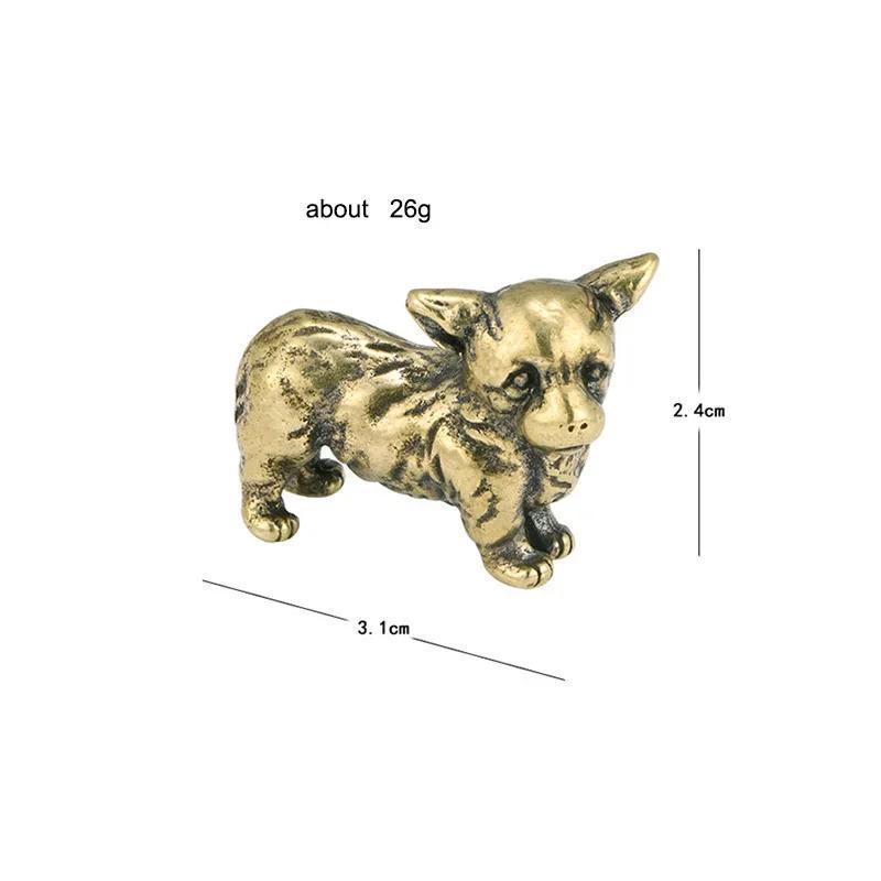 Solid Brass Puppy Corgi Figurine Miniature Tea Pet Crafts Desktop Small Ornament Dog Home Decorations Accessories Children Gifts