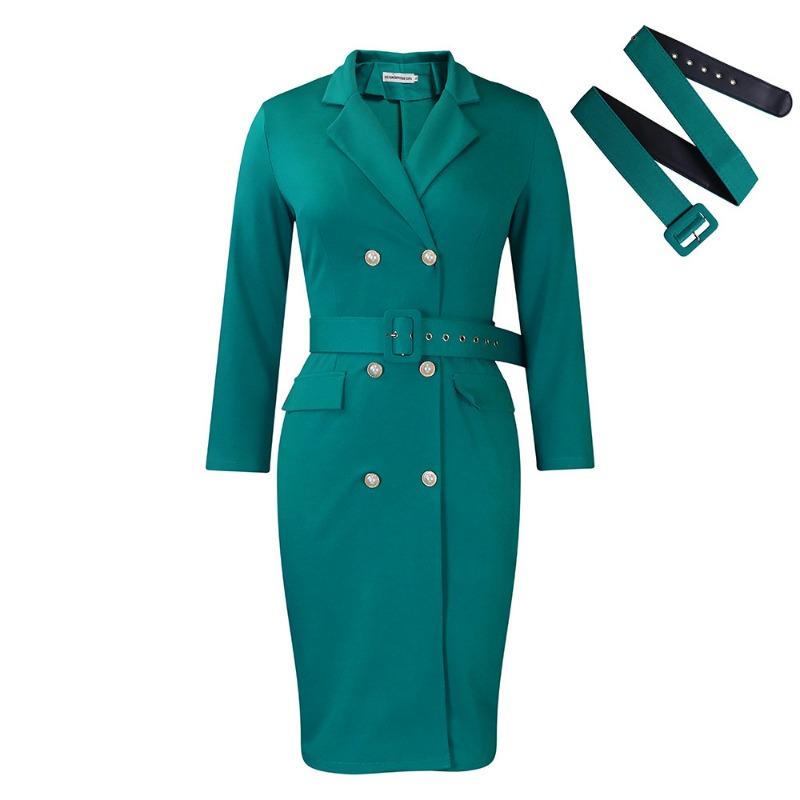 New Temperament Commuter Suit Collar Solid Color Double-breasted Large-size Dress